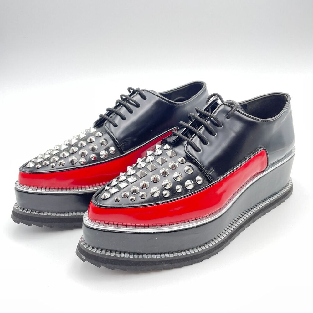 JEFFREY CAMPBELL  Black/Red Studded Pointed Toe Platform Creepers Women's Size 8